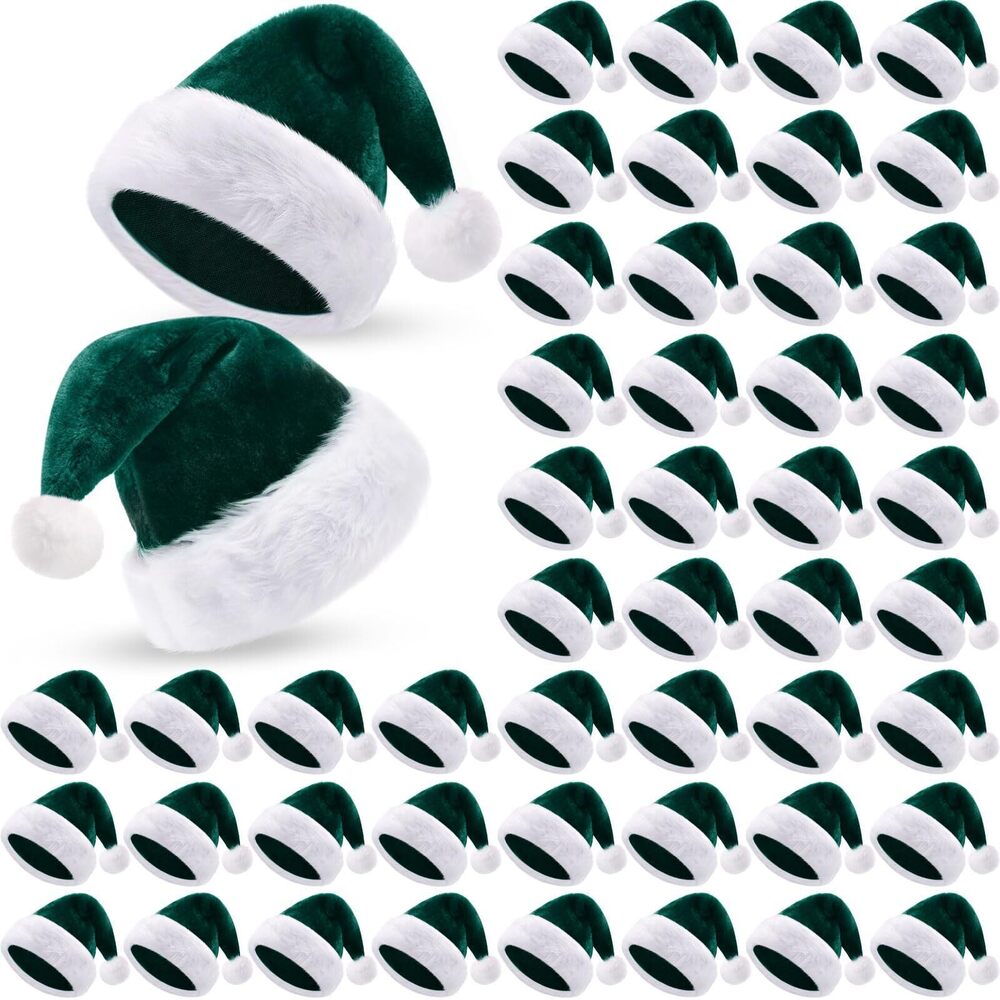 5116 50 Pcs Santa Hat Bulk Christmas Hat Plush Velvet Party Hat Christmas